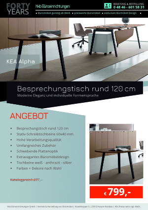 Angebot Besprechungstisch rund aus der Kollektion Chefschreibtisch KEA Alpha von der Firma HKB Büroeinrichtungen GmbH Husum